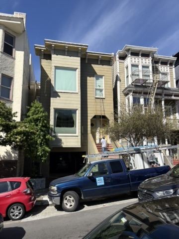 Nick's Pressure Washing truck on site for a San Francisco window cleaning job